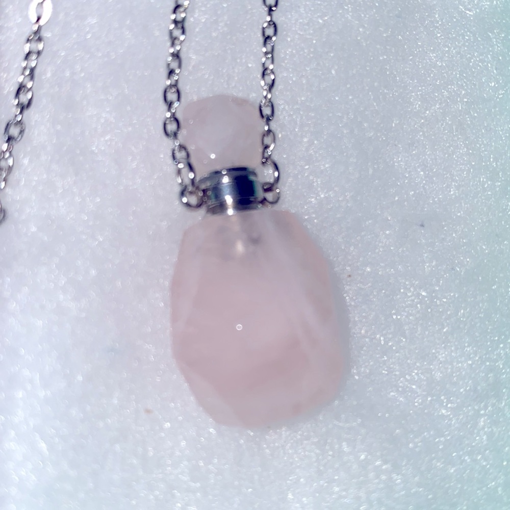 COPY - Natural Rose Quartz Perfume Bottle Sterling Silver Necklace 16” - Picture 8 of 8